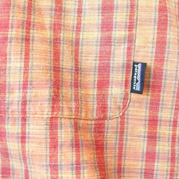 Patagonia Mens Extra Large XL Orange & Red Plaid Button Down 100% Organic Cotton - Picture 4 of 4